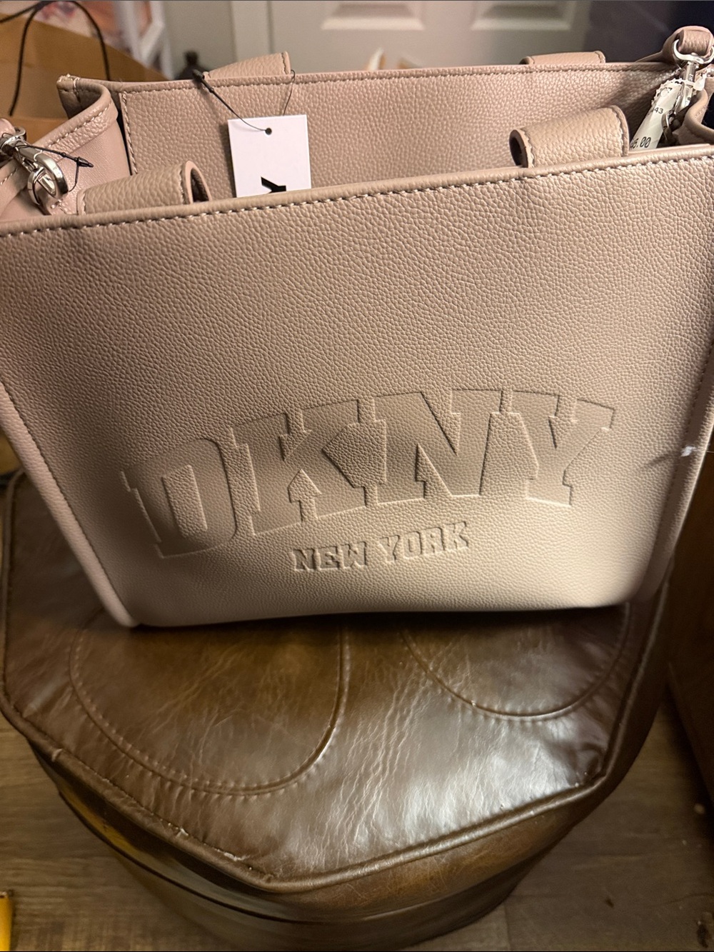 DKNY Blush Pink Embossed Logo Tote